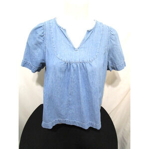 Madewell Blue Flowy A Line Short Sleeve Denim Swing Top Women Sz M